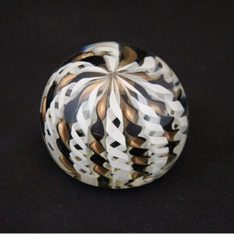 Black and Gold with White Filigree Twists Dome Paperweight